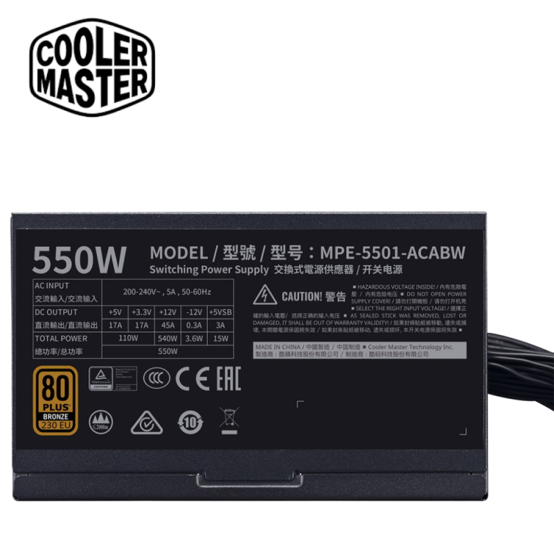 Cooler Master MWE 550 Bronze V2 PSU Power Supply ( 550W, MPE-5501-ACABW )3