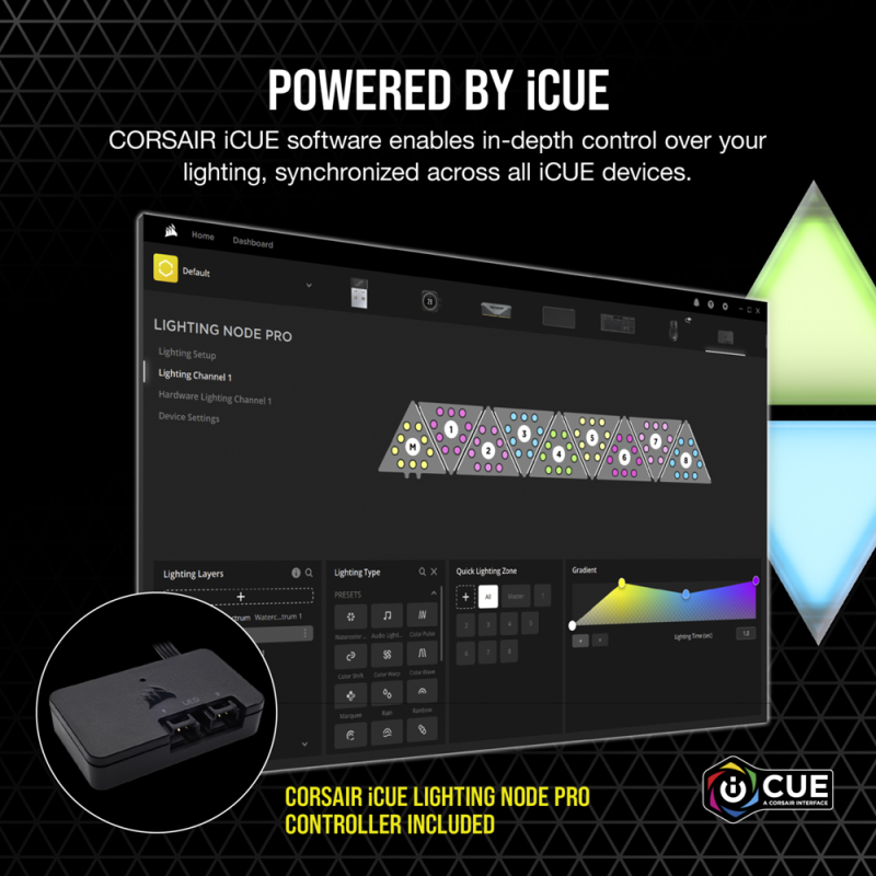 Corsair iCUE LC100 Case Accent Lighting Panels - Mini Triangle - 9x Tile Starter Kit (CL-9011114-WW)3