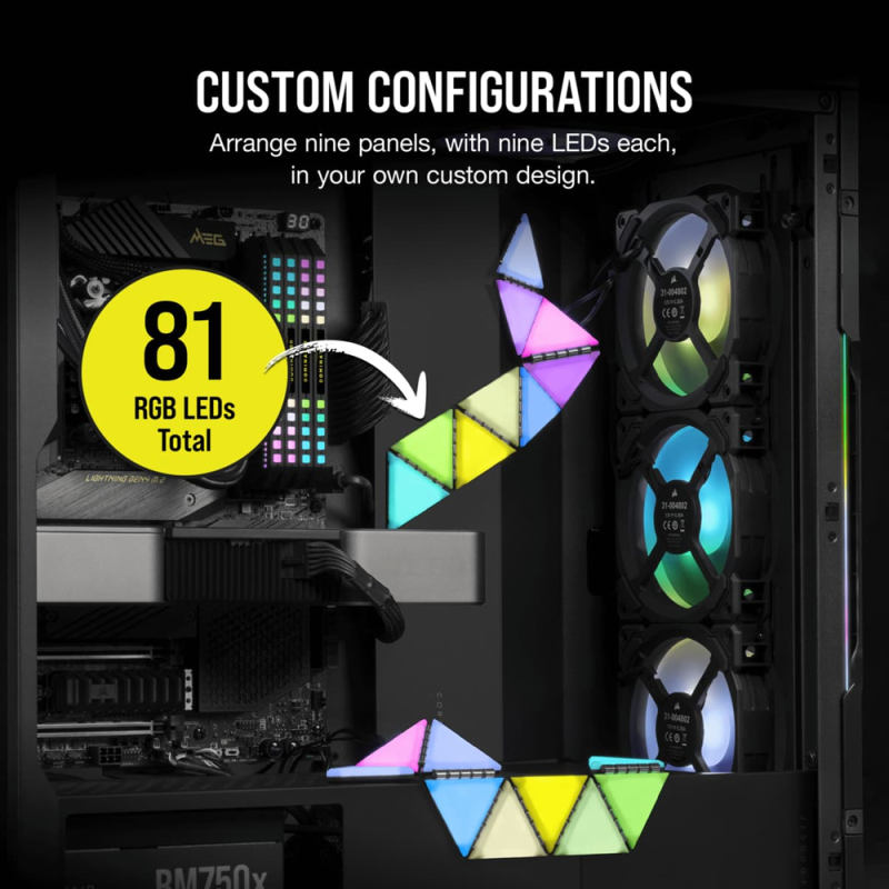 Corsair iCUE LC100 Case Accent Lighting Panels - Mini Triangle - 9x Tile Starter Kit (CL-9011114-WW)2